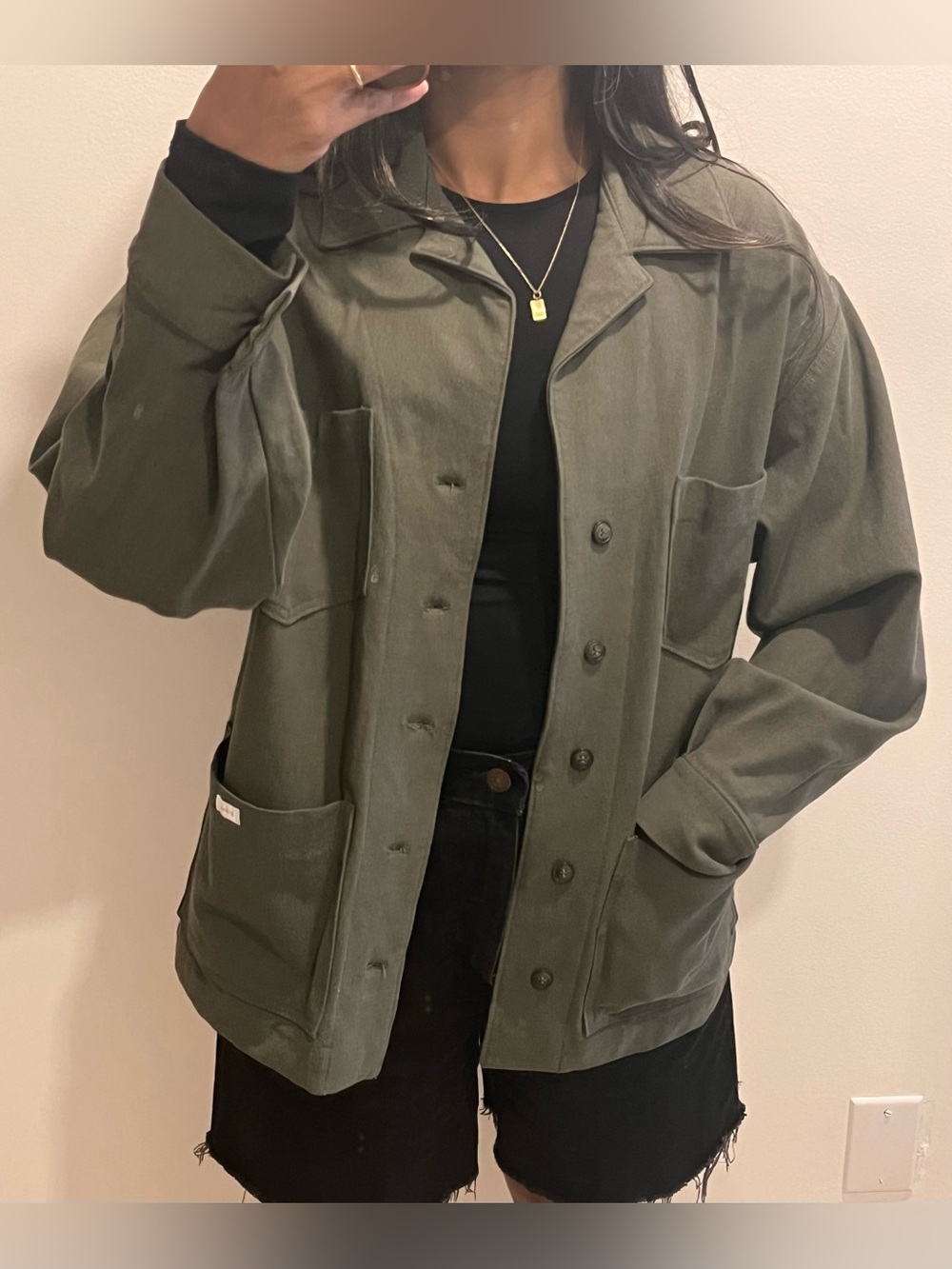 SEDNA Olive Green Button-Up Overshirt Jacket